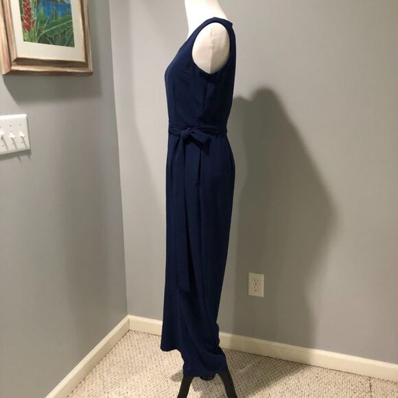 Tahari Navy Blue Sleeveless One-Piece Jumpsuit with Tie Sash Size 2 - Picture 4 of 10